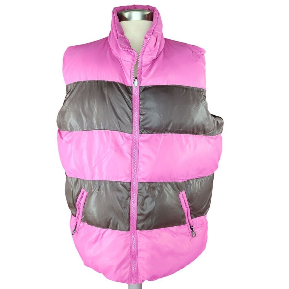 The Childrens Place Pink & Brown Striped Puffer Vest L 10/12